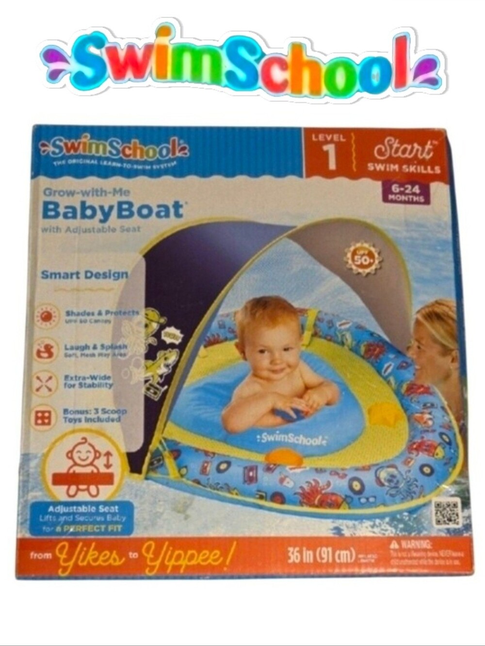 NEW in box SwimSchool Perfect Fit Grow-with-Me BabyBoat with Adjustable Seat